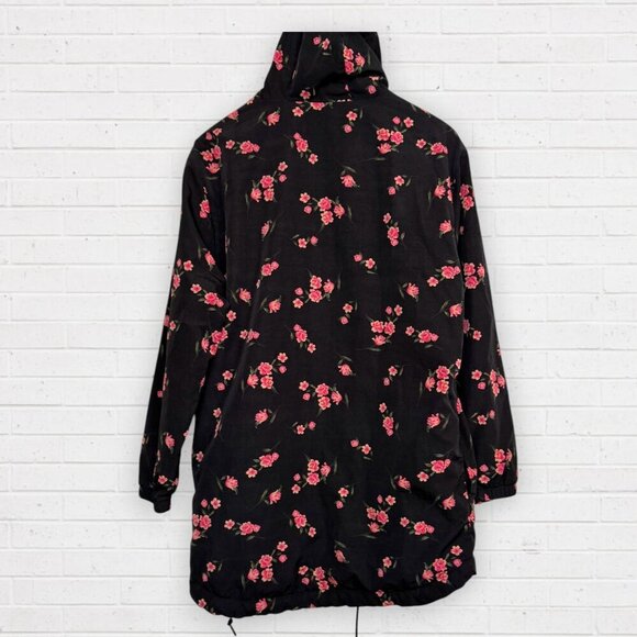 VICTORIA'S SECRET PINK Black Rose Floral Zip Rain Jacket Windbreaker Hoodie S - Picture 3 of 5
